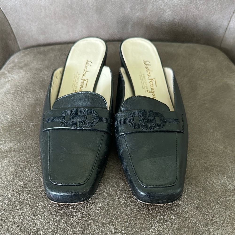 Salvatore Ferragamo Black Square-Toe Loafers